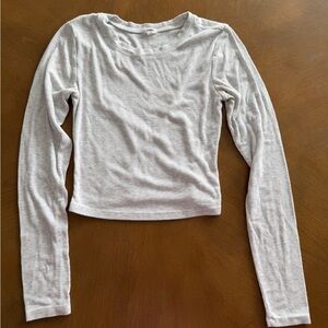 Garage Light Gray Ribbed Long-Sleeve Crop Top